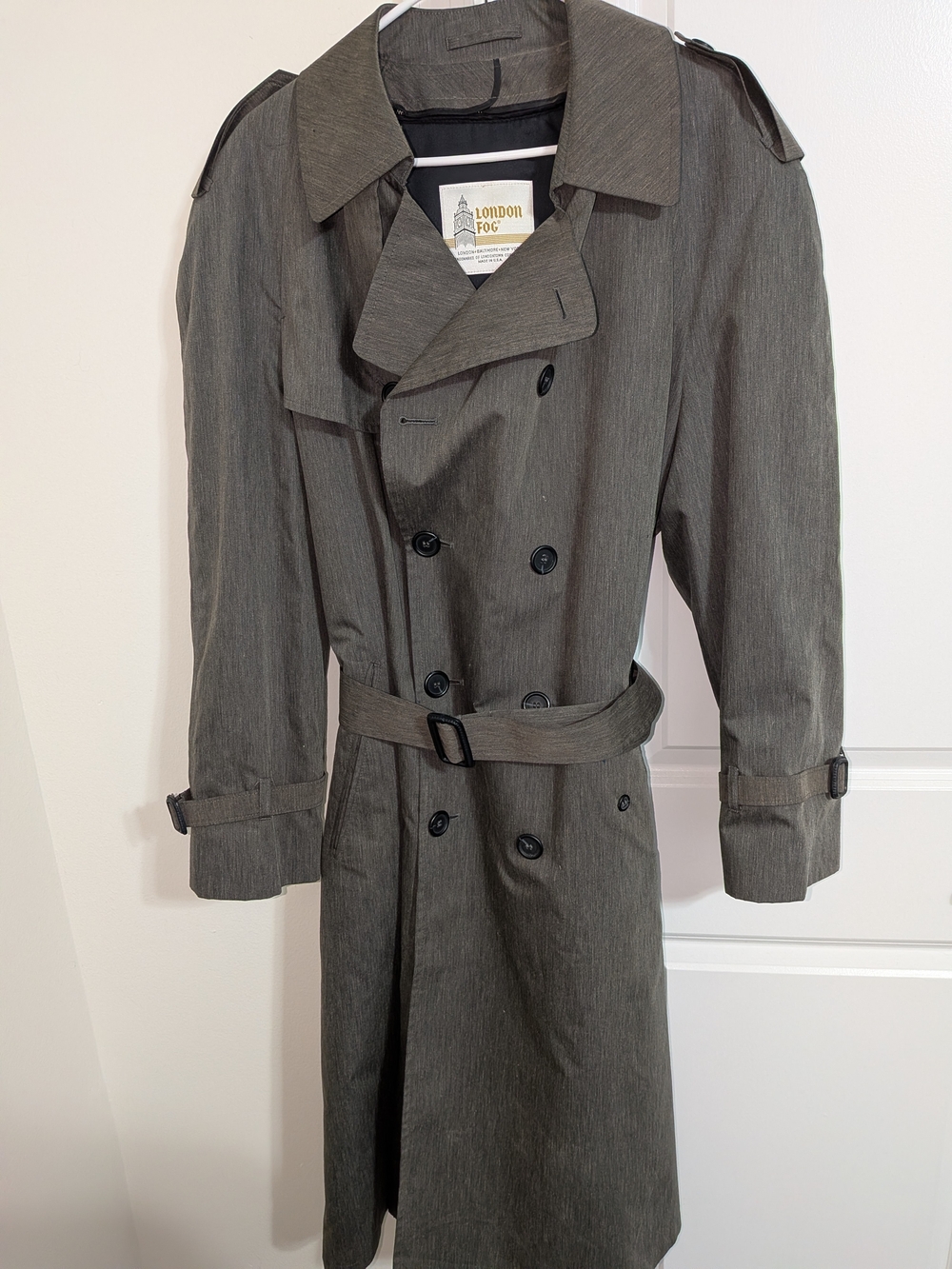 London Fog Men's Gray Double-Breasted Trench Coat